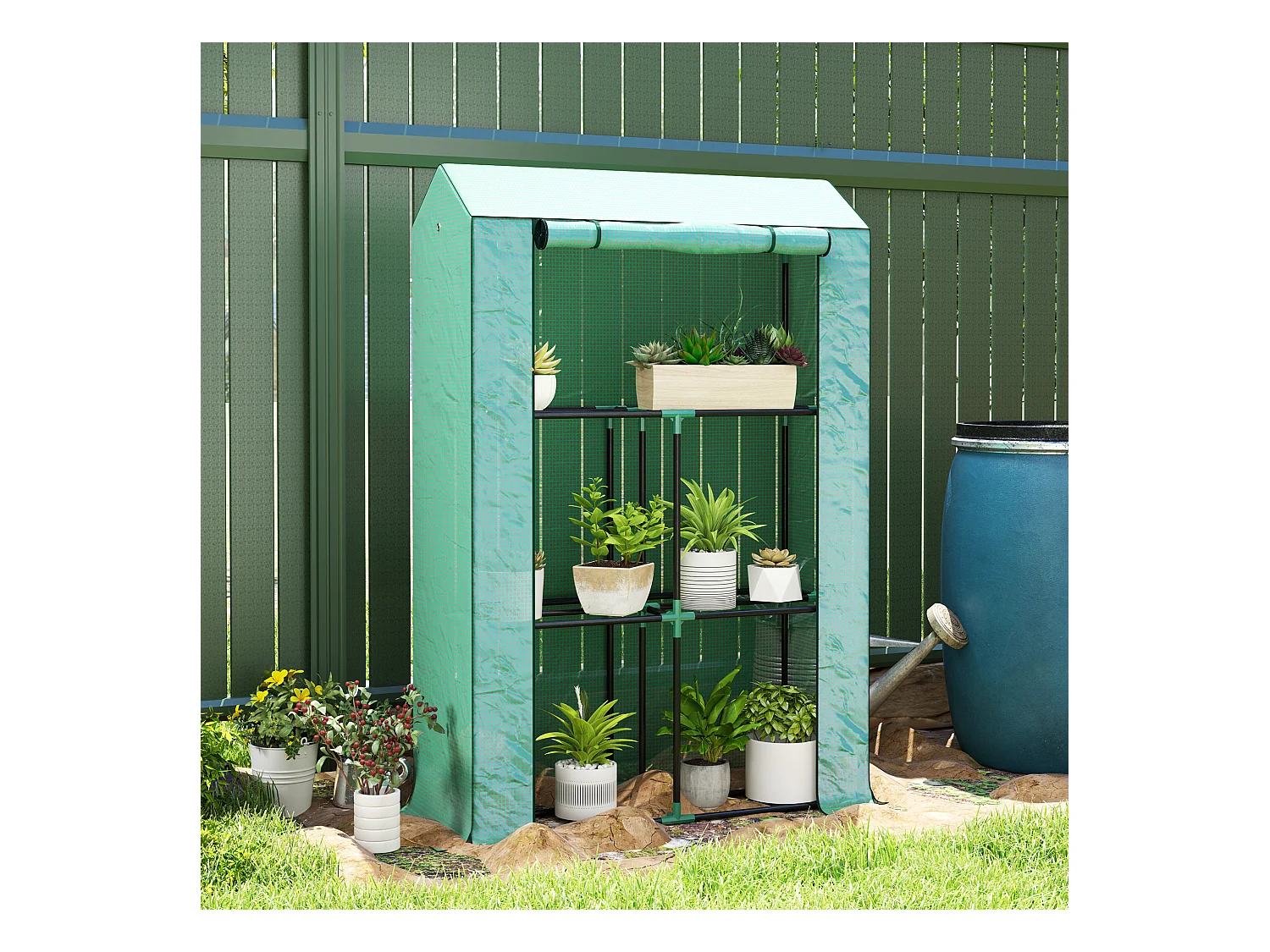 Tuinkas met planken, roldeur, staal, met UV-bescherming, voor groenten en planten, groen (100x40x150 cm)