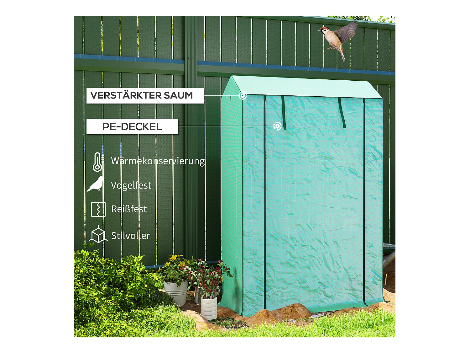 Tuinkas met planken, roldeur, staal, met UV-bescherming, voor groenten en planten, groen (100x40x150 cm)