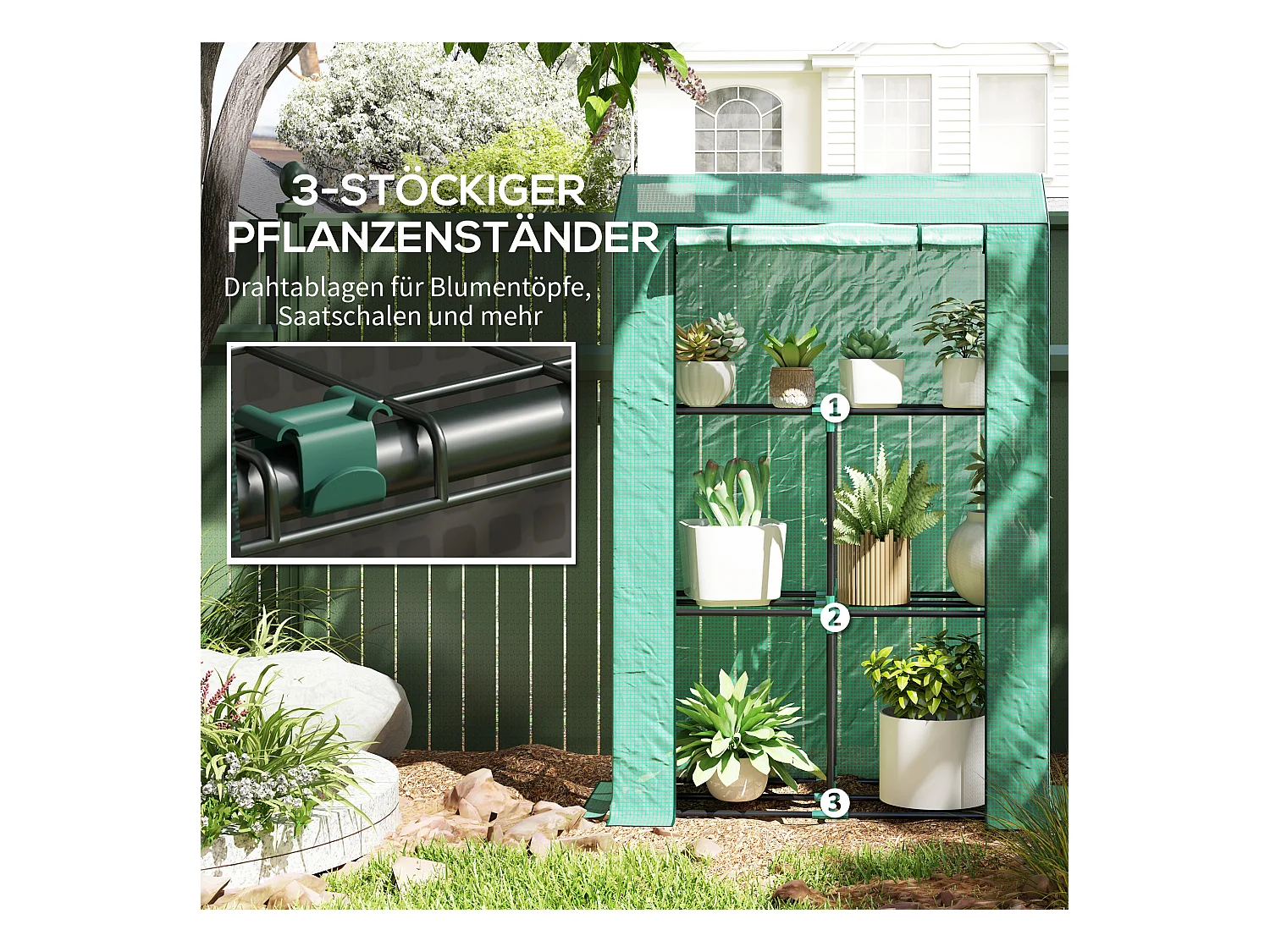 Tuinkas met planken, roldeur, staal, met UV-bescherming, voor groenten en planten, groen (100x40x150 cm)