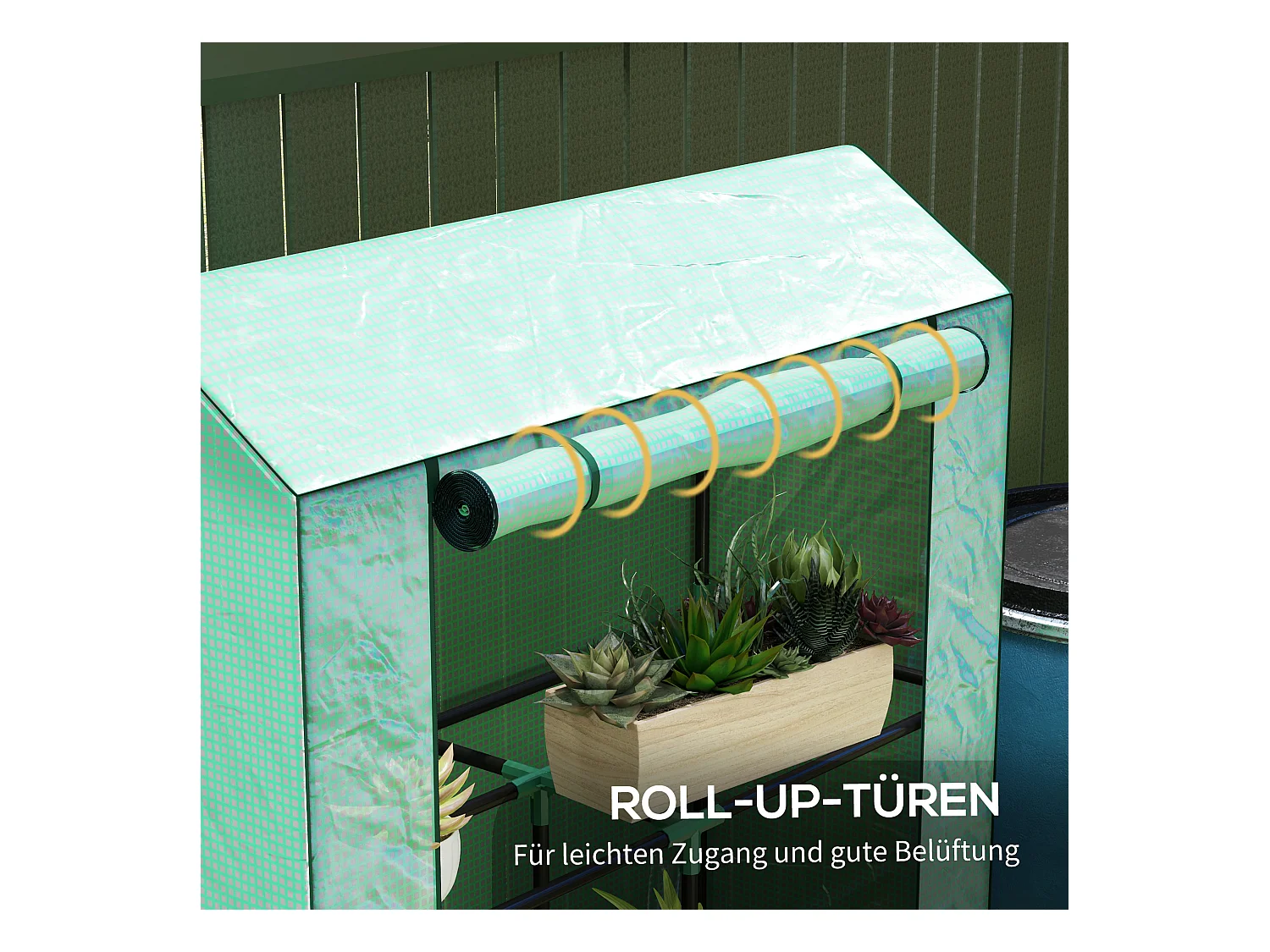 Tuinkas met planken, roldeur, staal, met UV-bescherming, voor groenten en planten, groen (100x40x150 cm)