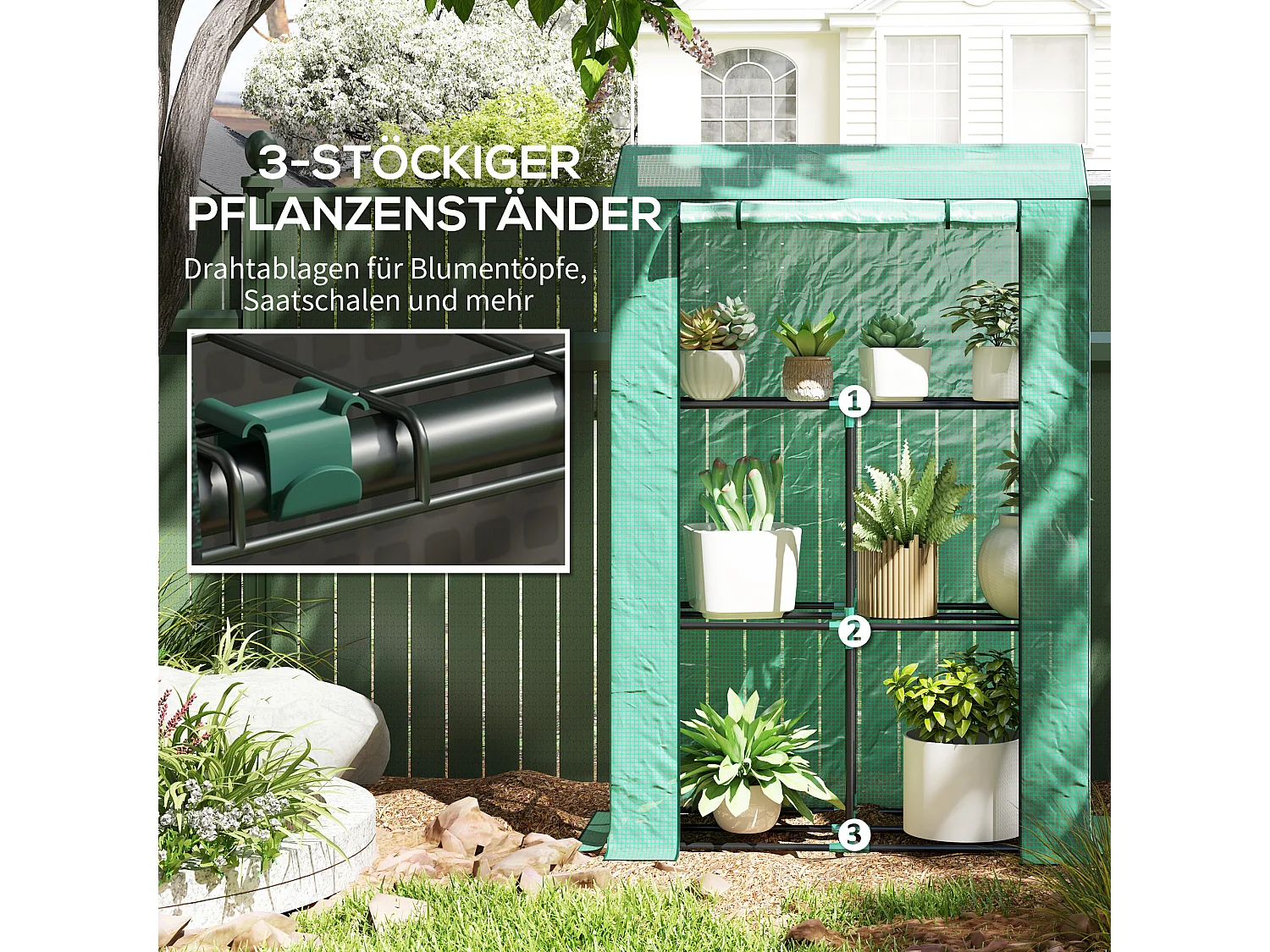 Serre de jardin avec étagères, porte roulante, en acier, avec protection UV, pour légumes et plantes, verte (100x40x150 cm)