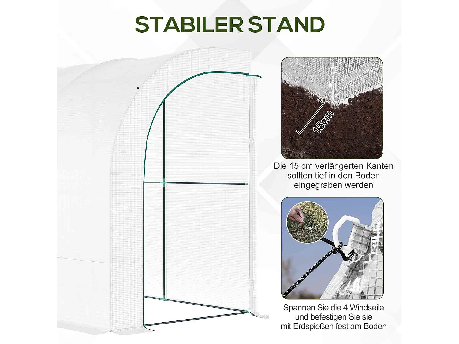 Serra da giardino con ripiani, copertura in plastica resistente, struttura in acciaio, bianca (300x150x213 cm)