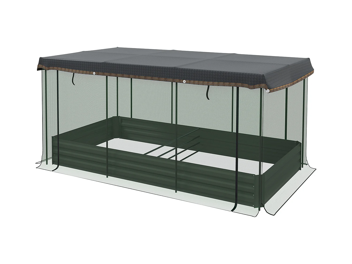 Letto da giardino rialzato in acciaio con rete di protezione per uccelli, grigio scuro (230x110x110 cm)