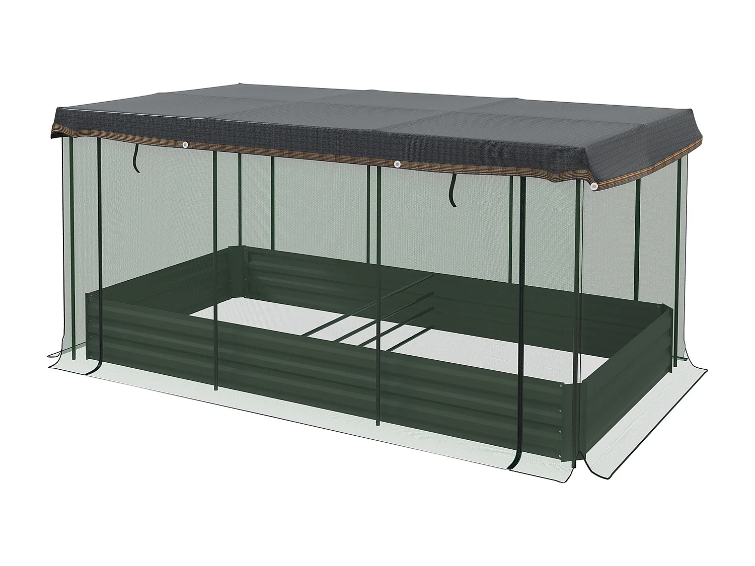 Bac de jardin surélevé en acier avec filet de protection contre les oiseaux, gris foncé (230x110x110 cm)