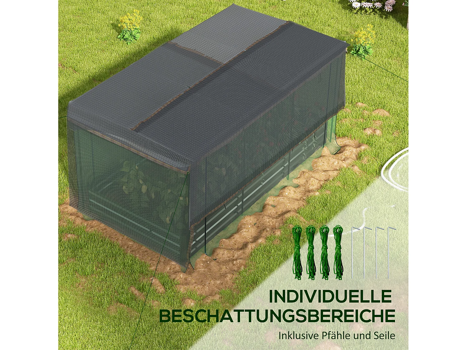 Bac de jardin surélevé en acier avec filet de protection contre les oiseaux, gris foncé (230x110x110 cm)