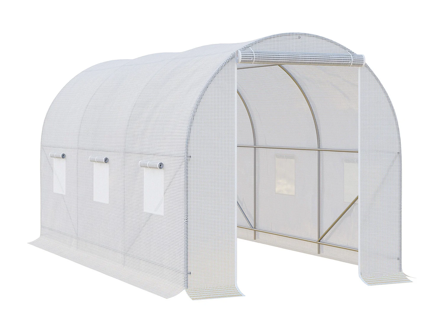 Tuinkas met ramen en deur, stevig metalen frame, transparante PE-afdekking, wit (350x200x200cm)