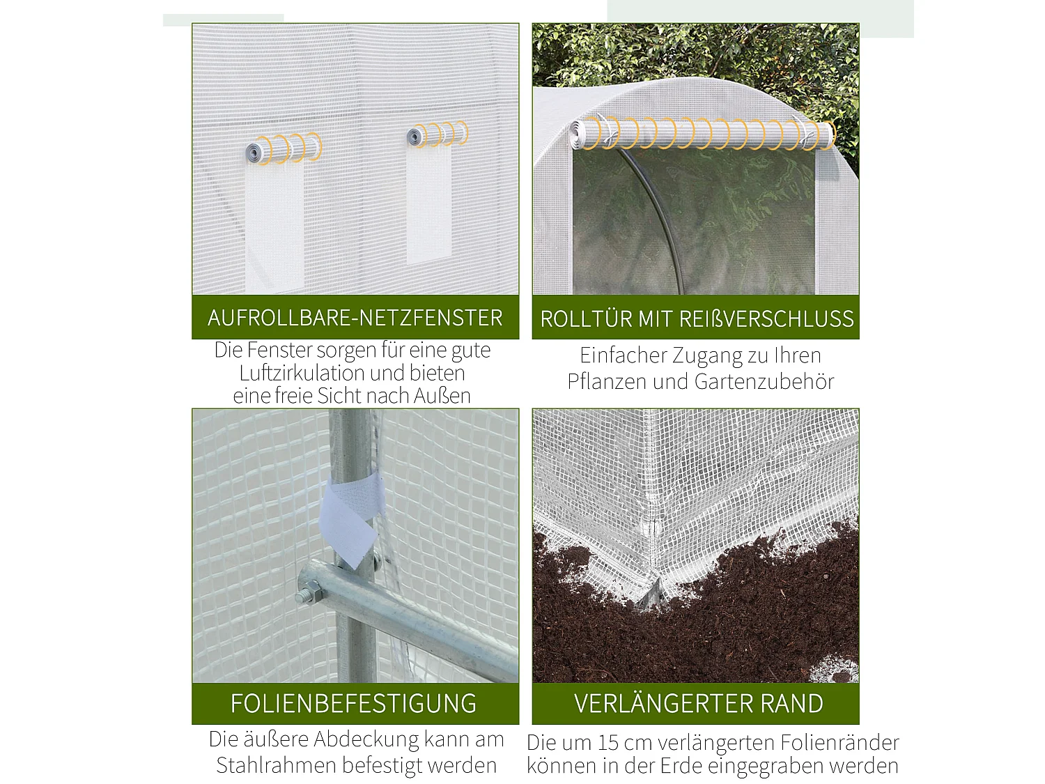 Tuinkas met ramen en deur, stevig metalen frame, transparante PE-afdekking, wit (350x200x200cm)