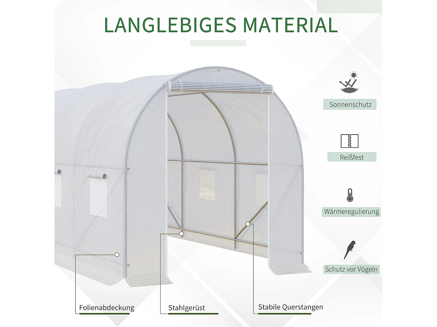 Tuinkas met ramen en deur, stevig metalen frame, transparante PE-afdekking, wit (350x200x200cm)