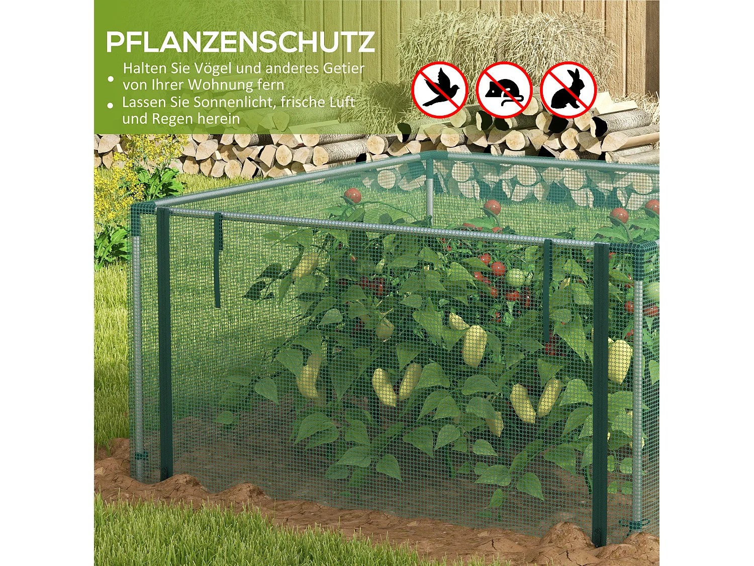 Insectennet met ritssluiting, staal, groen, (125x125x62,5 cm)