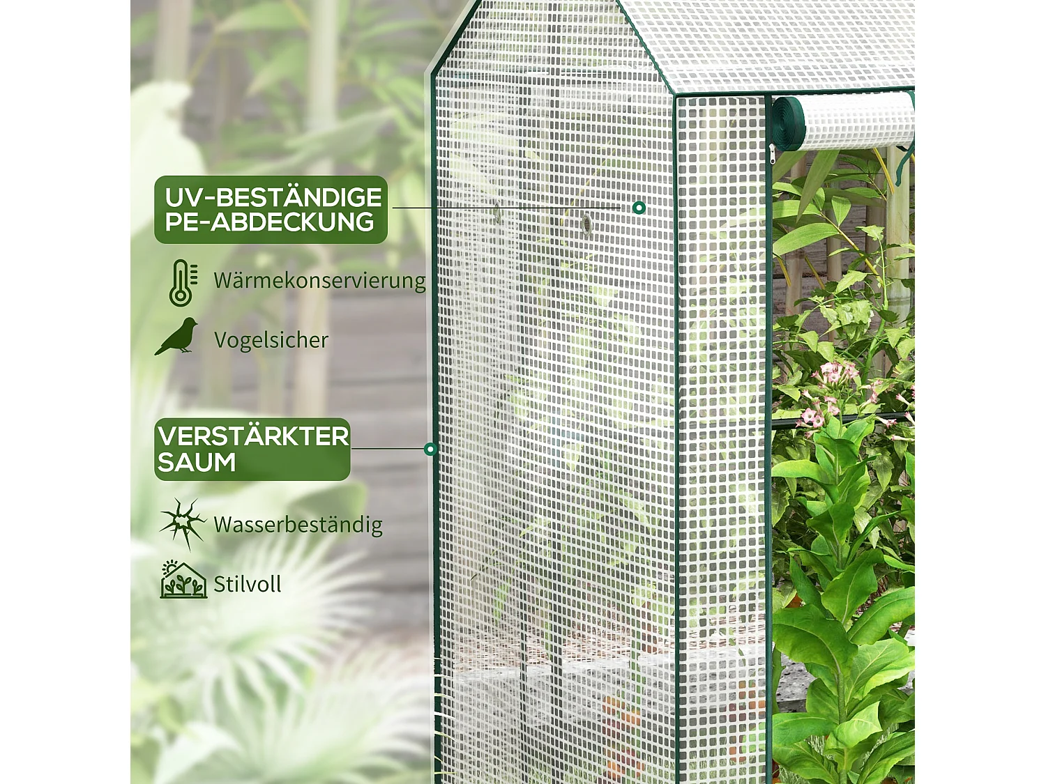 Tuinkas met dubbele deur, winddicht, PE, wit (100x80x150 cm)