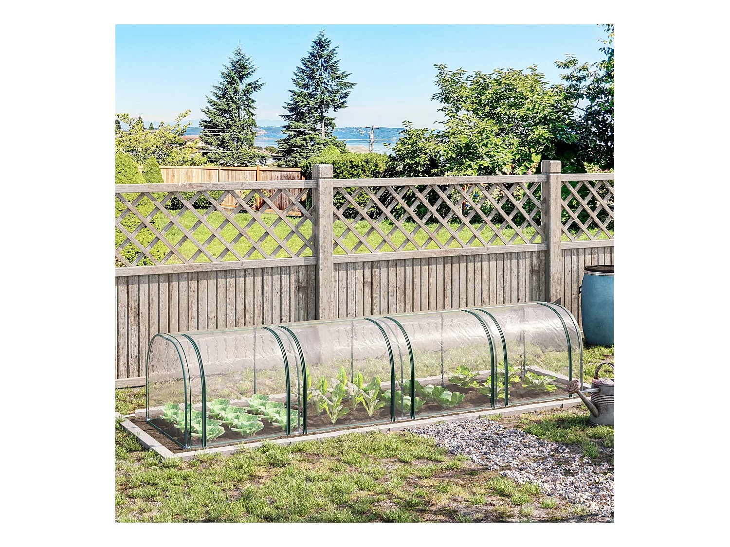 Serre tunnel avec fenêtres à fermeture éclair, cadre en acier, PVC transparent, 395 x 100 x 80 cm (395x100x80 cm)