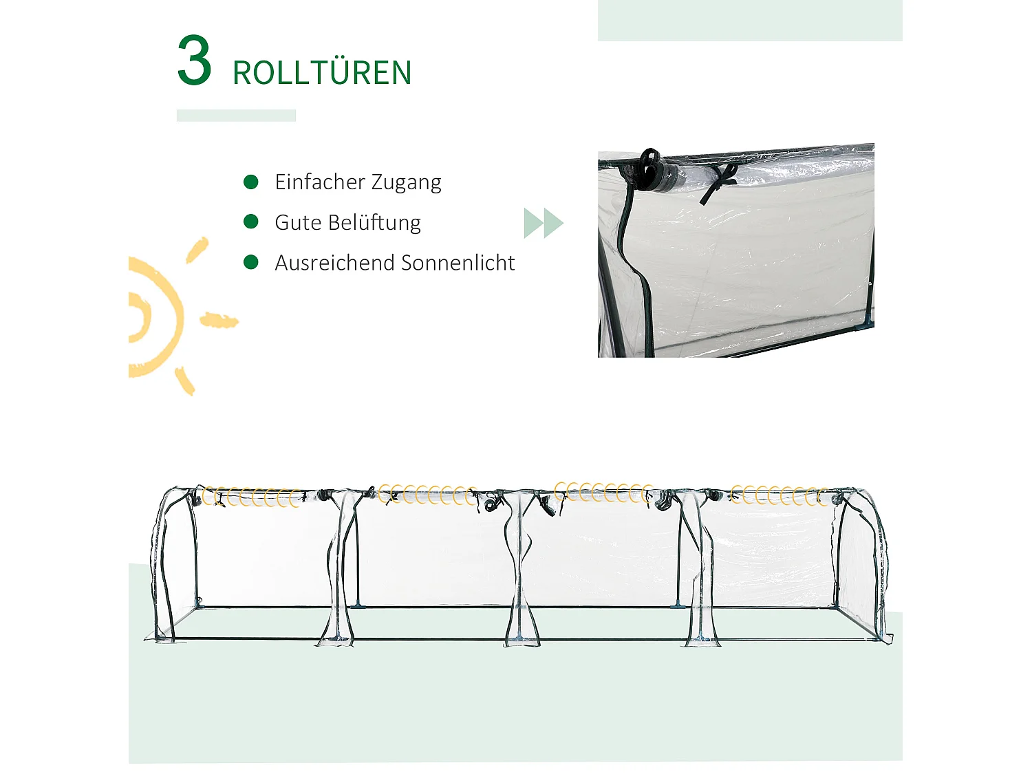 Tunnelkas met ritsramen, stalen frame, transparant PVC, 395 x 100 x 80 cm (395x100x80 cm)
