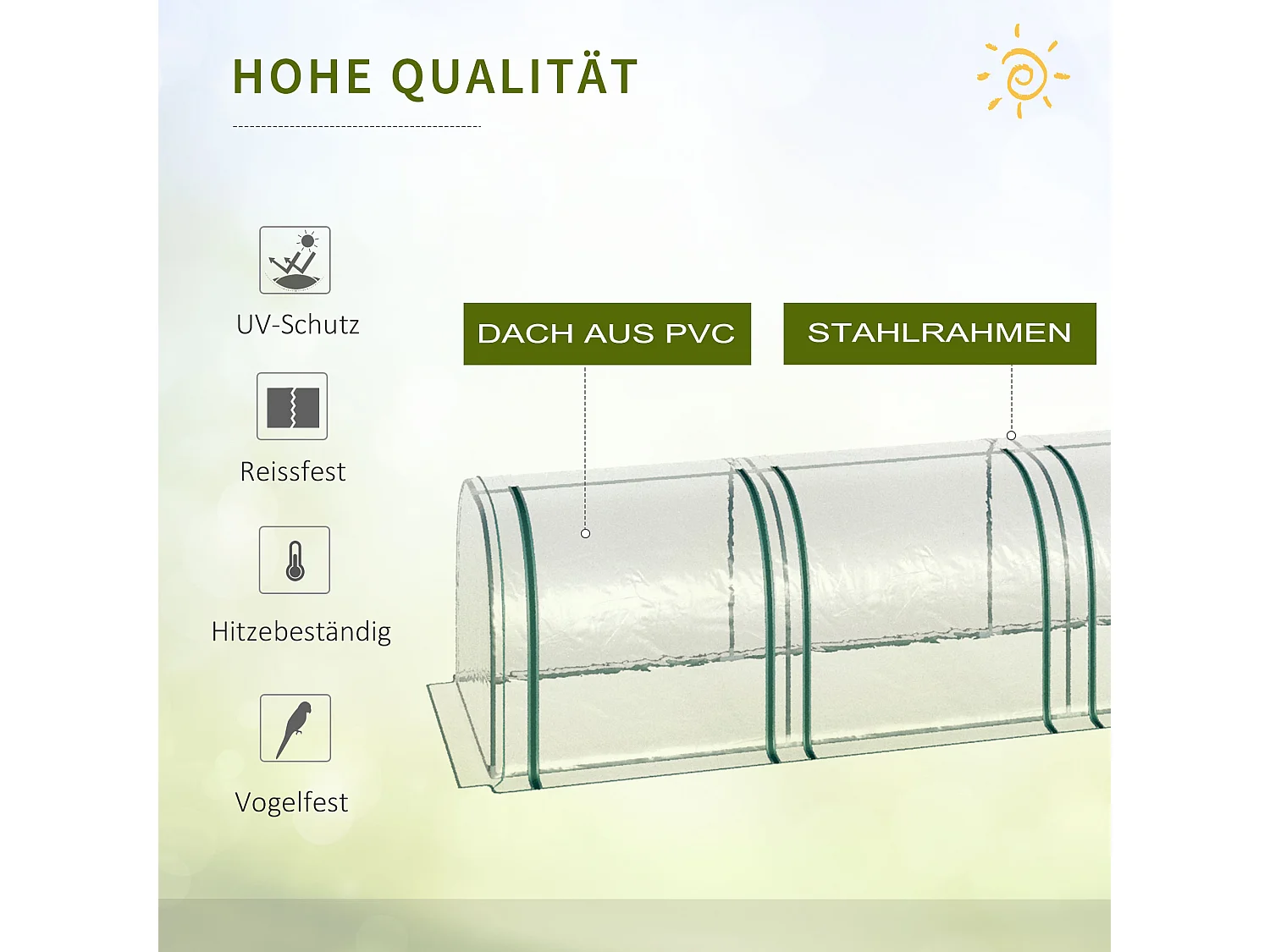 Tunnelkas met ritsramen, stalen frame, transparant PVC, 395 x 100 x 80 cm (395x100x80 cm)