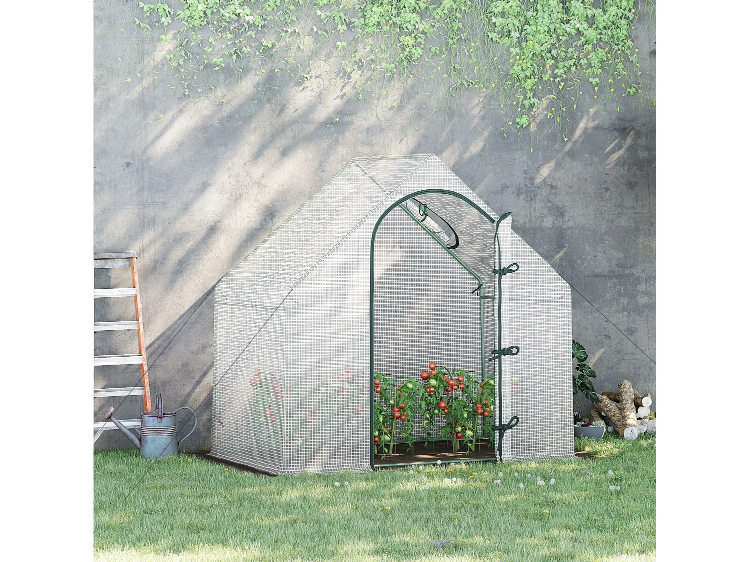 Tuinkas met roldeur, bovenraam, stalen frame, PE-kunststof, wit (180x100x168 cm)