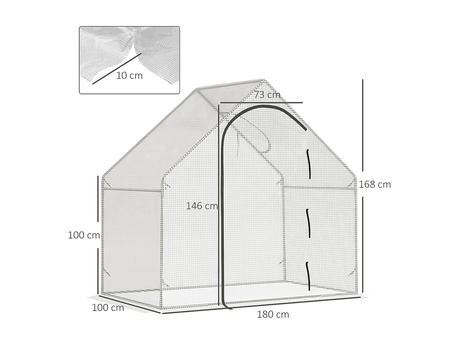 Tuinkas met roldeur, bovenraam, stalen frame, PE-kunststof, wit (180x100x168 cm)