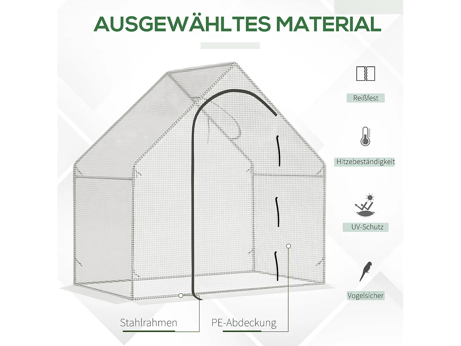 Tuinkas met roldeur, bovenraam, stalen frame, PE-kunststof, wit (180x100x168 cm)