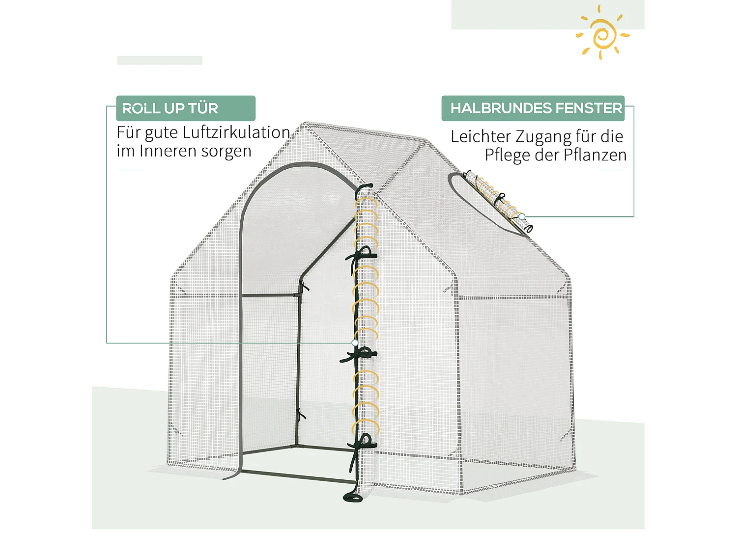 Tuinkas met roldeur, bovenraam, stalen frame, PE-kunststof, wit (180x100x168 cm)