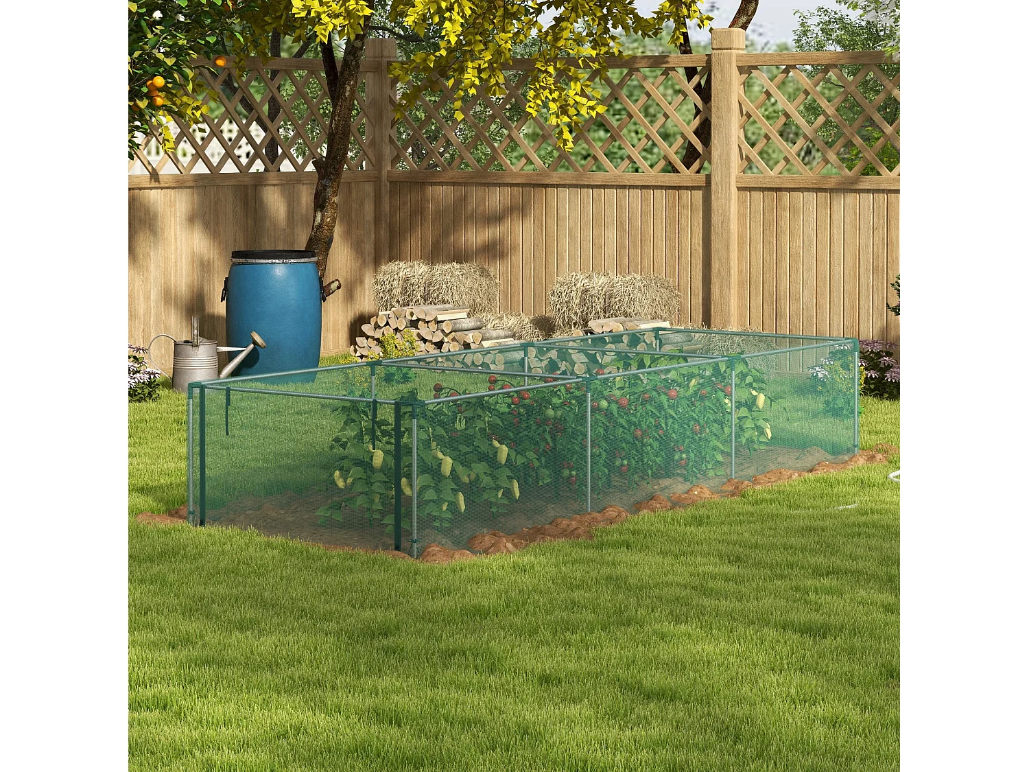 Tente de protection pour plantes, avec porte à fermeture éclair, maillage anti-insectes, pour extérieur, vert (125x373x62.5 cm)