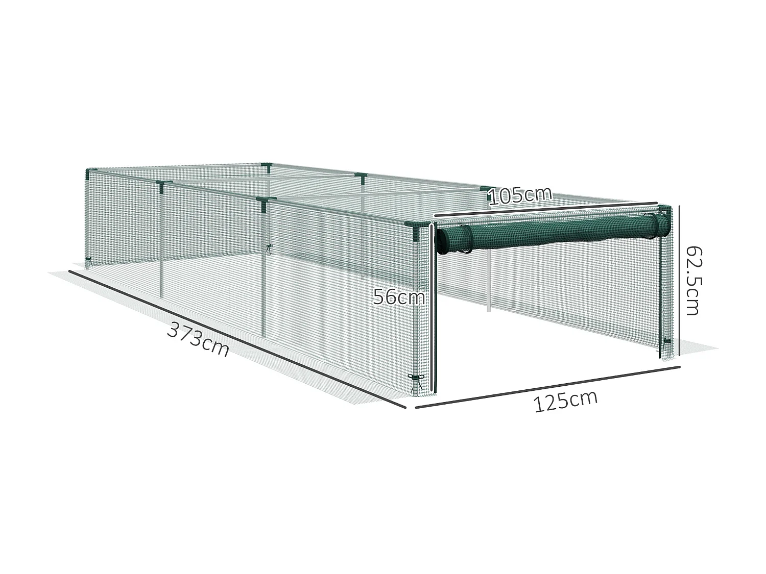 Tente de protection pour plantes, avec porte à fermeture éclair, maillage anti-insectes, pour extérieur, vert (125x373x62.5 cm)