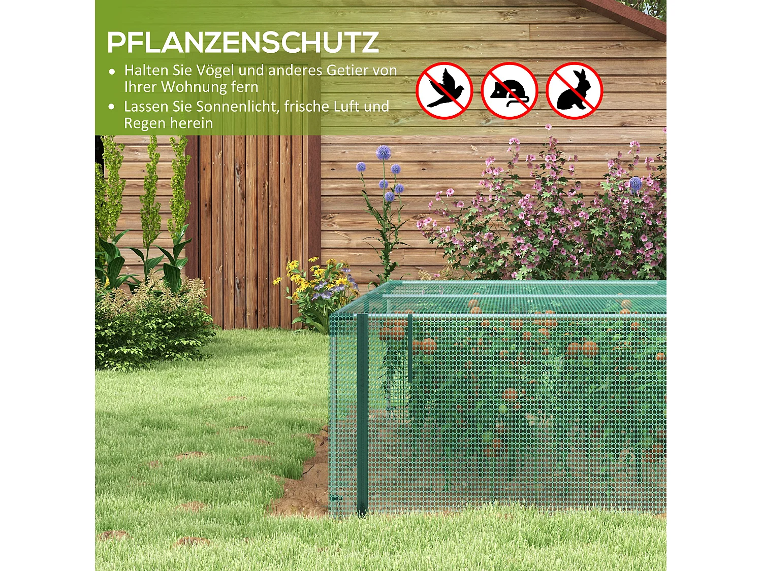 Tente de protection pour plantes, avec porte à fermeture éclair, maillage anti-insectes, pour extérieur, vert (125x373x62.5 cm)