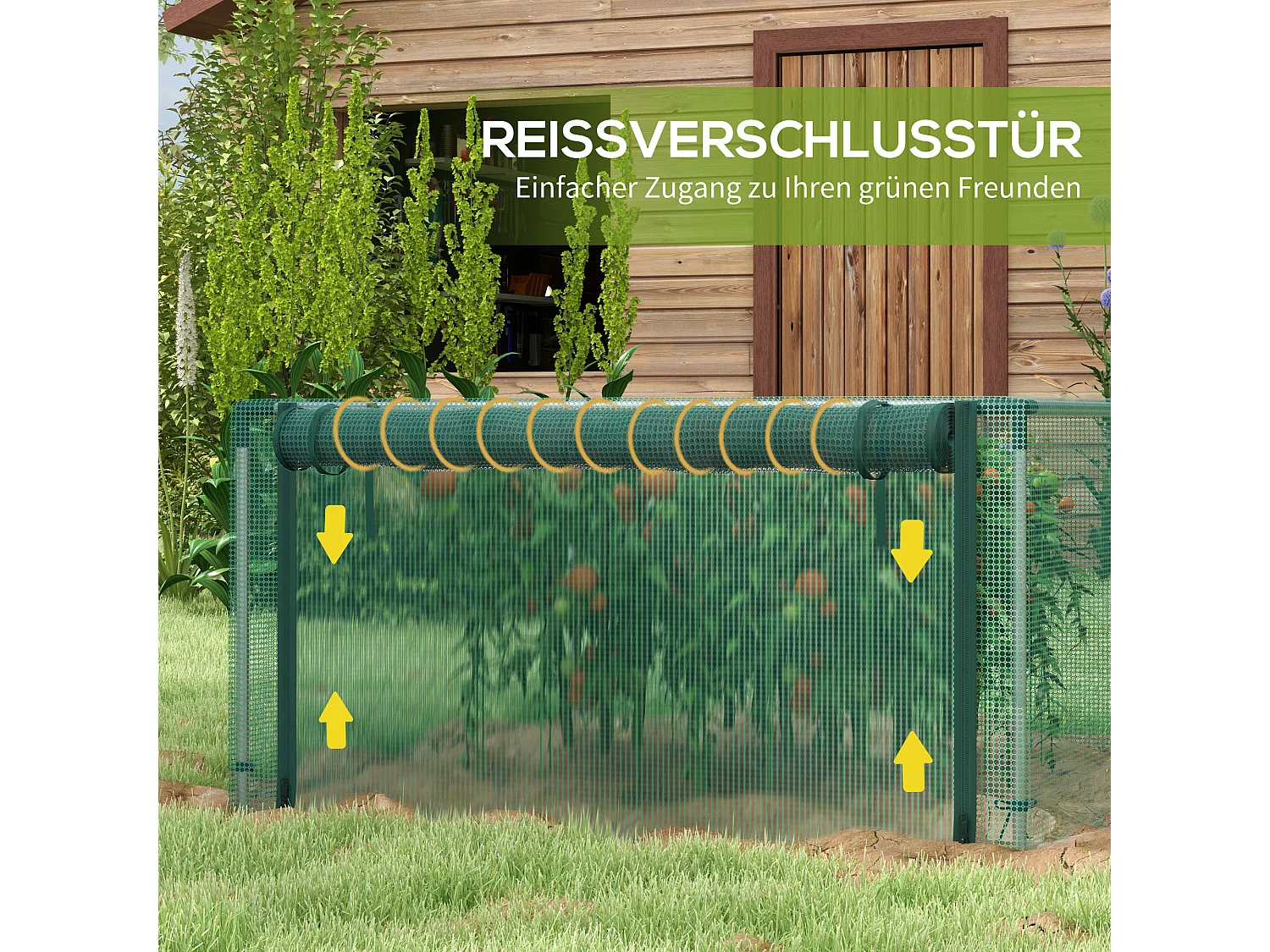 Tente de protection pour plantes, avec porte à fermeture éclair, maillage anti-insectes, pour extérieur, vert (125x373x62.5 cm)