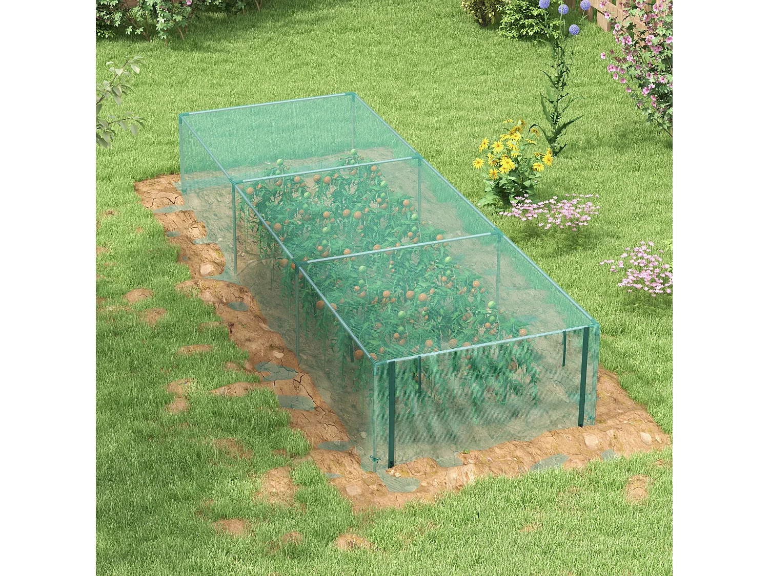 Tente de protection pour plantes, avec porte à fermeture éclair, maillage anti-insectes, pour extérieur, vert (125x373x62.5 cm)