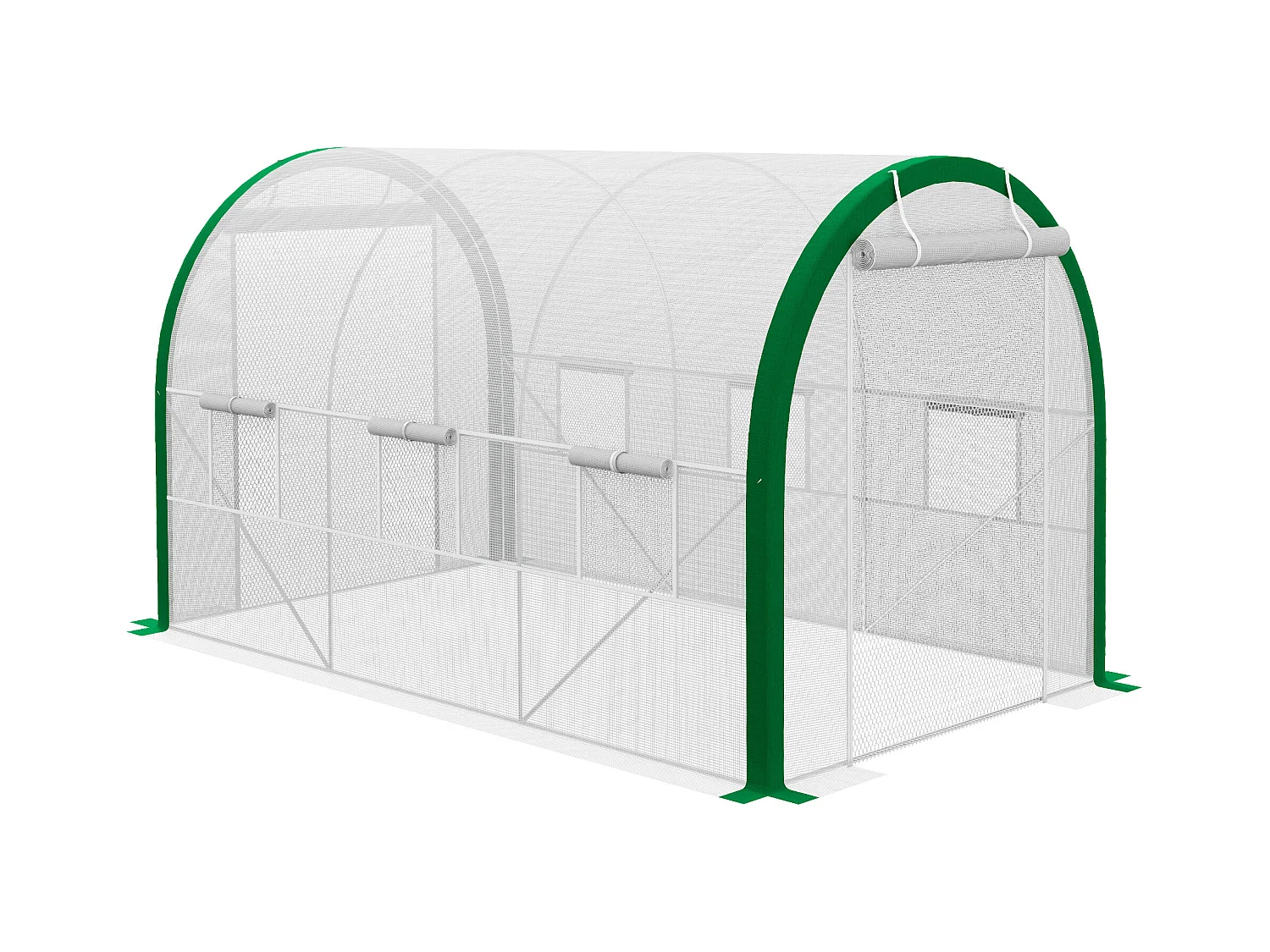 Serra a tunnel con porta avvolgibile, protezione UV, acciaio zincato, bianco (358x210x210 cm)