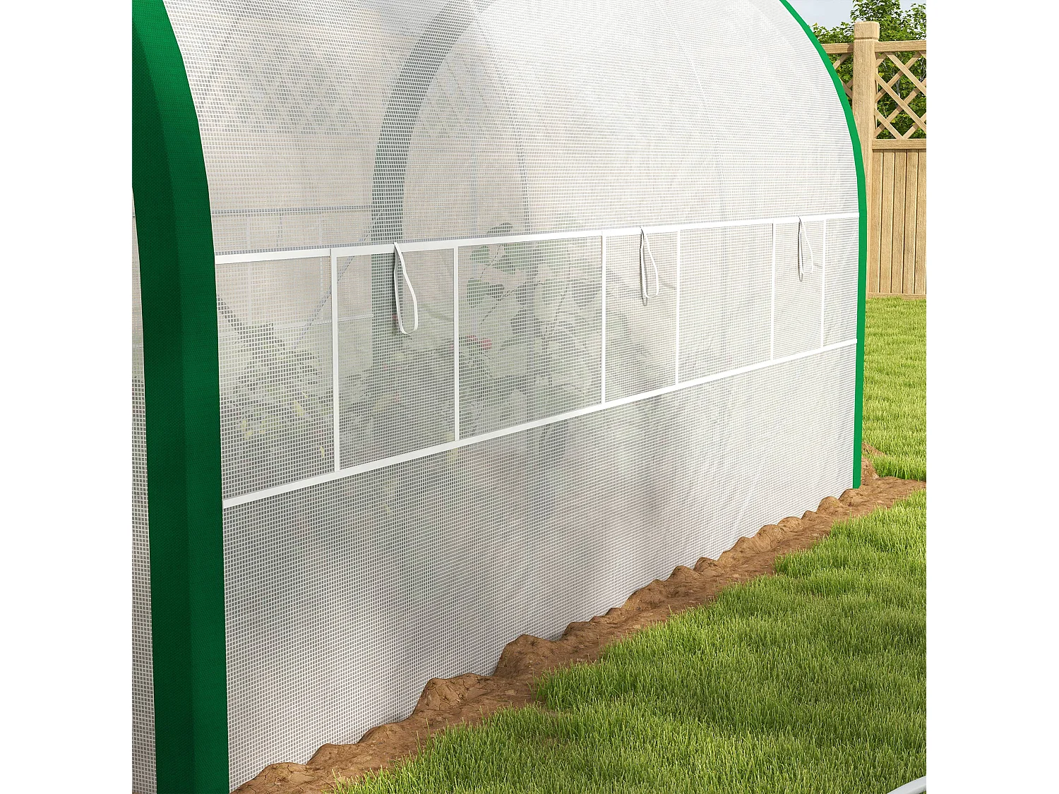 Serre tunnel avec porte roulante, protection UV, acier galvanisé, blanche (358x210x210 cm)