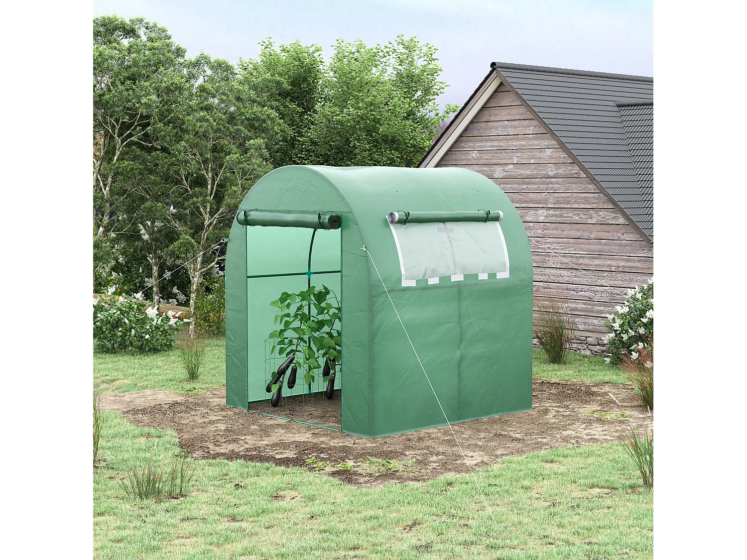 Serre tunnel, 180x180x200 cm, avec porte à rouleau, protection UV, couverture en PE, vert