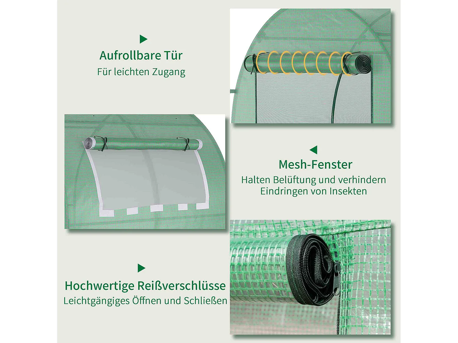 Serre tunnel, 180x180x200 cm, avec porte à rouleau, protection UV, couverture en PE, vert