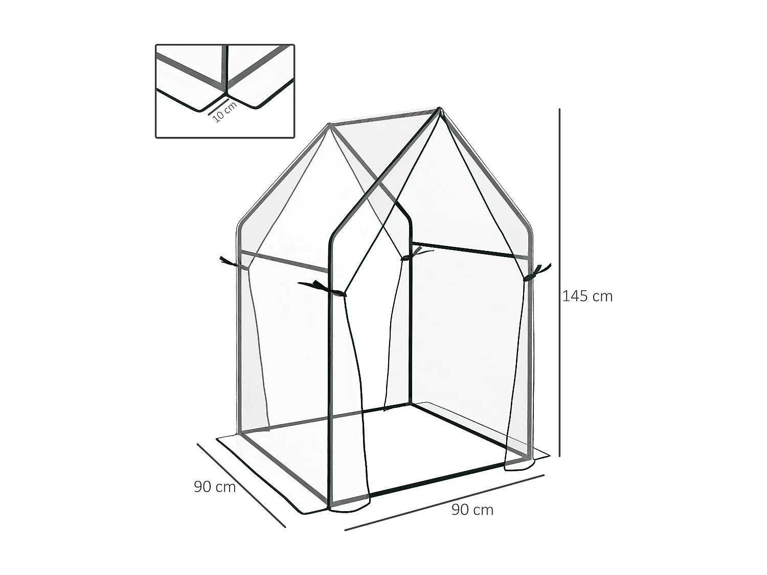 Serre de jardin avec porte double, structure en acier, transparent, 90 x 90 x 145 cm