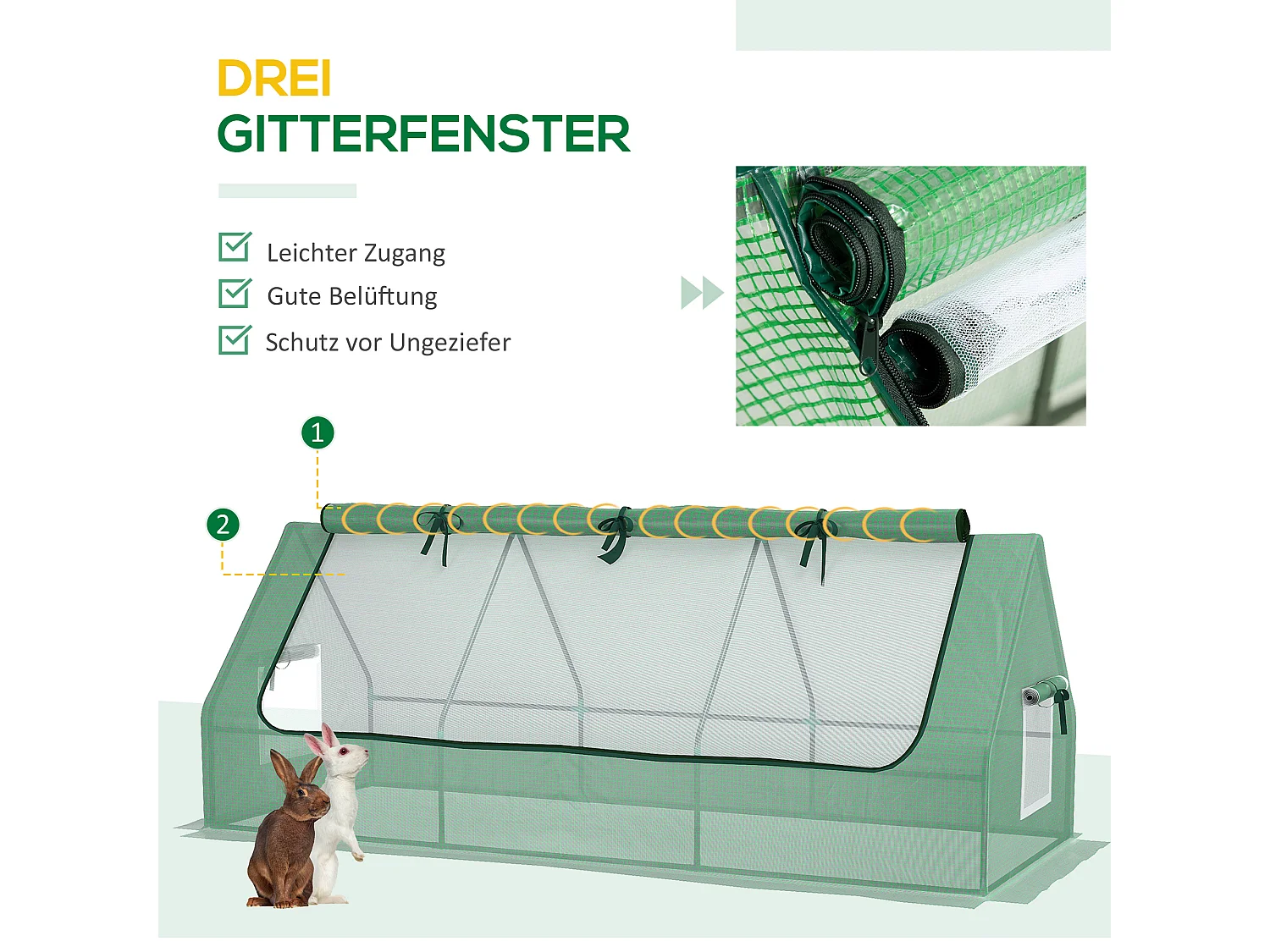 Mini kas met gaasramen, UV-bestendig, PE, groen (240x90x90 cm)