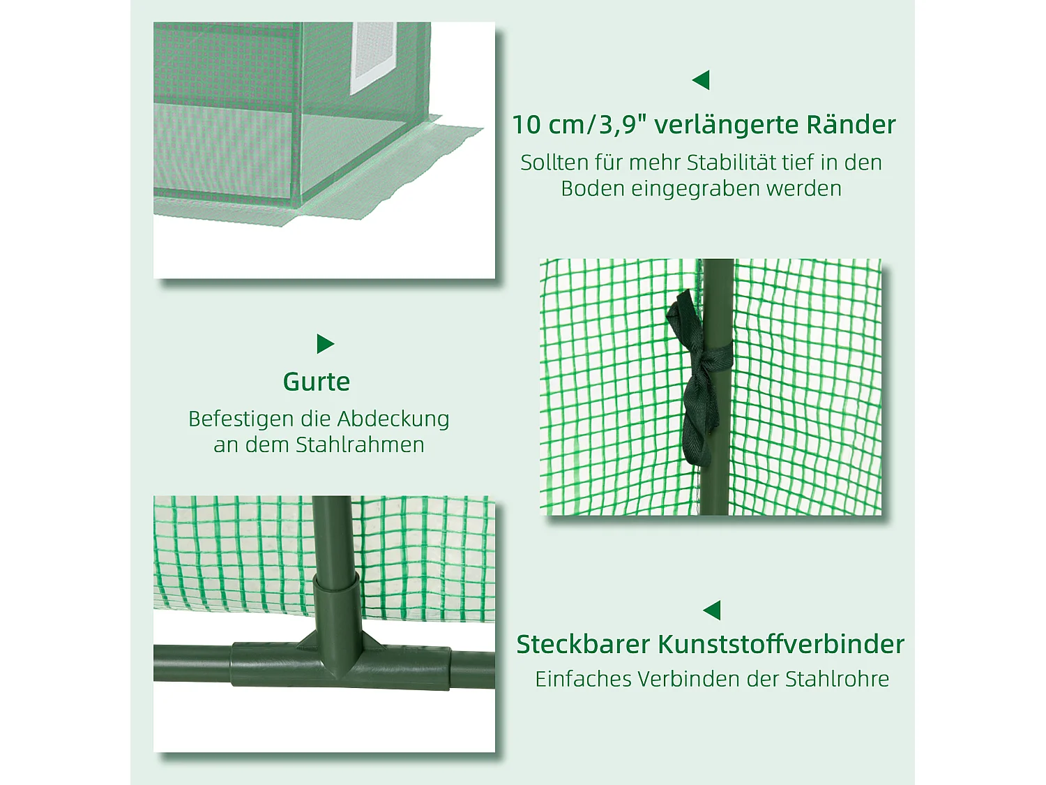 Mini kas met gaasramen, UV-bestendig, PE, groen (240x90x90 cm)