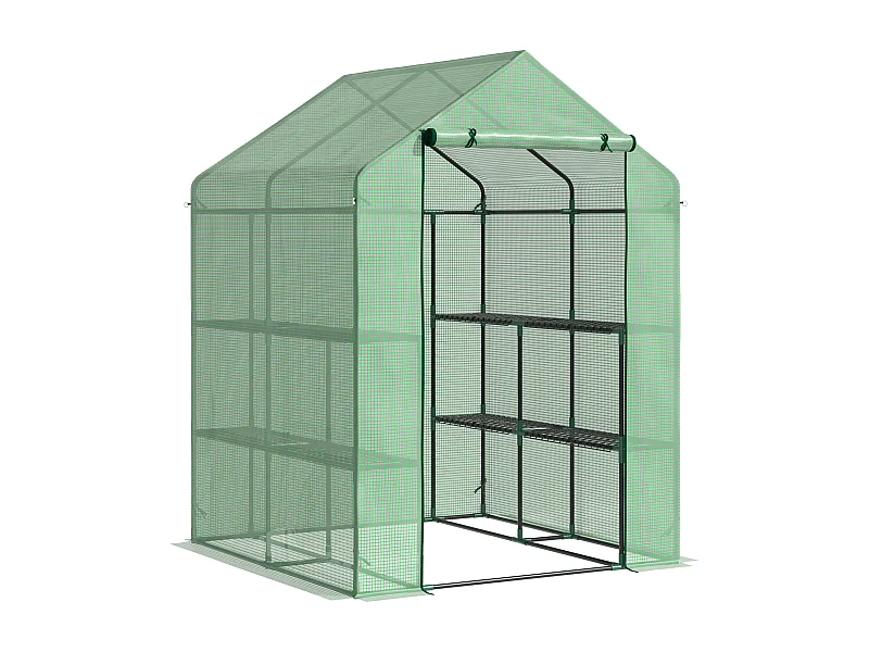 Serre de jardin avec étagères, en acier et PE, avec porte, verte (500x200x205 cm)
