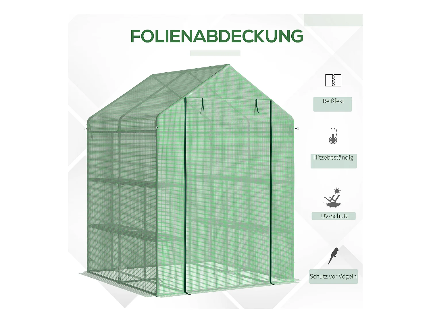 Tuinkas met planken, gemaakt van staal en PE, met deur, groen (500x200x205 cm)