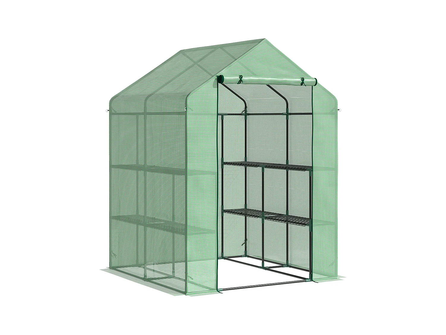Serra da giardino con ripiani, in acciaio e PE, con porta, verde (500x200x205 cm)