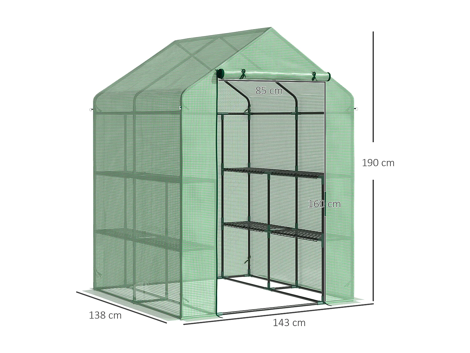 Serre de jardin avec étagères, en acier et PE, avec porte, verte (500x200x205 cm)