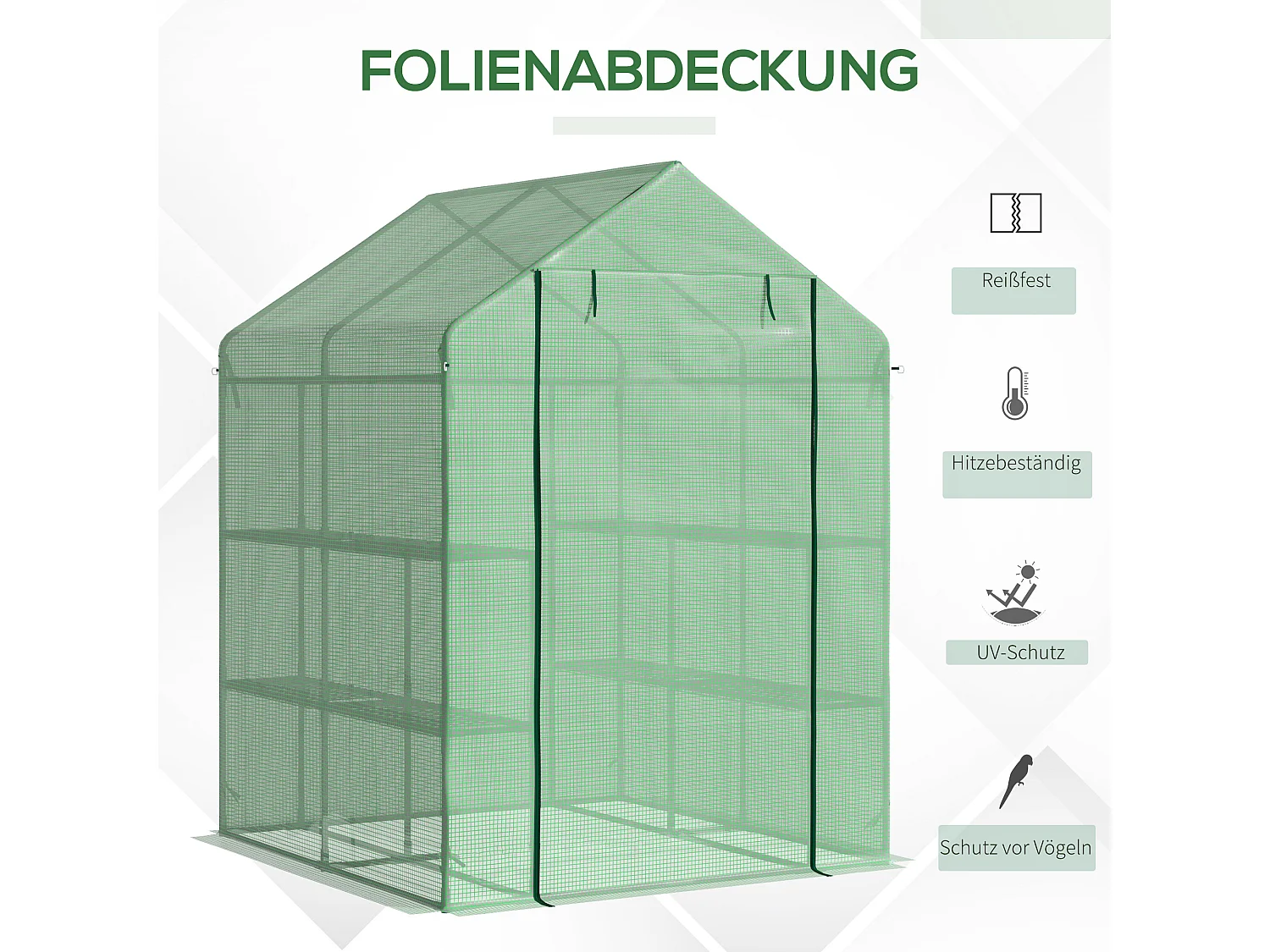 Serre de jardin avec étagères, en acier et PE, avec porte, verte (500x200x205 cm)