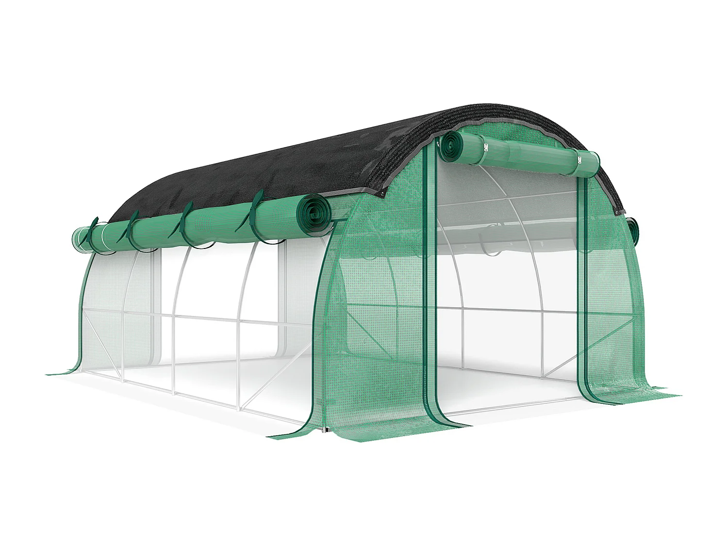 Serre tunnel avec porte roulante, fenêtres, métal, vert (400x300x198 cm)