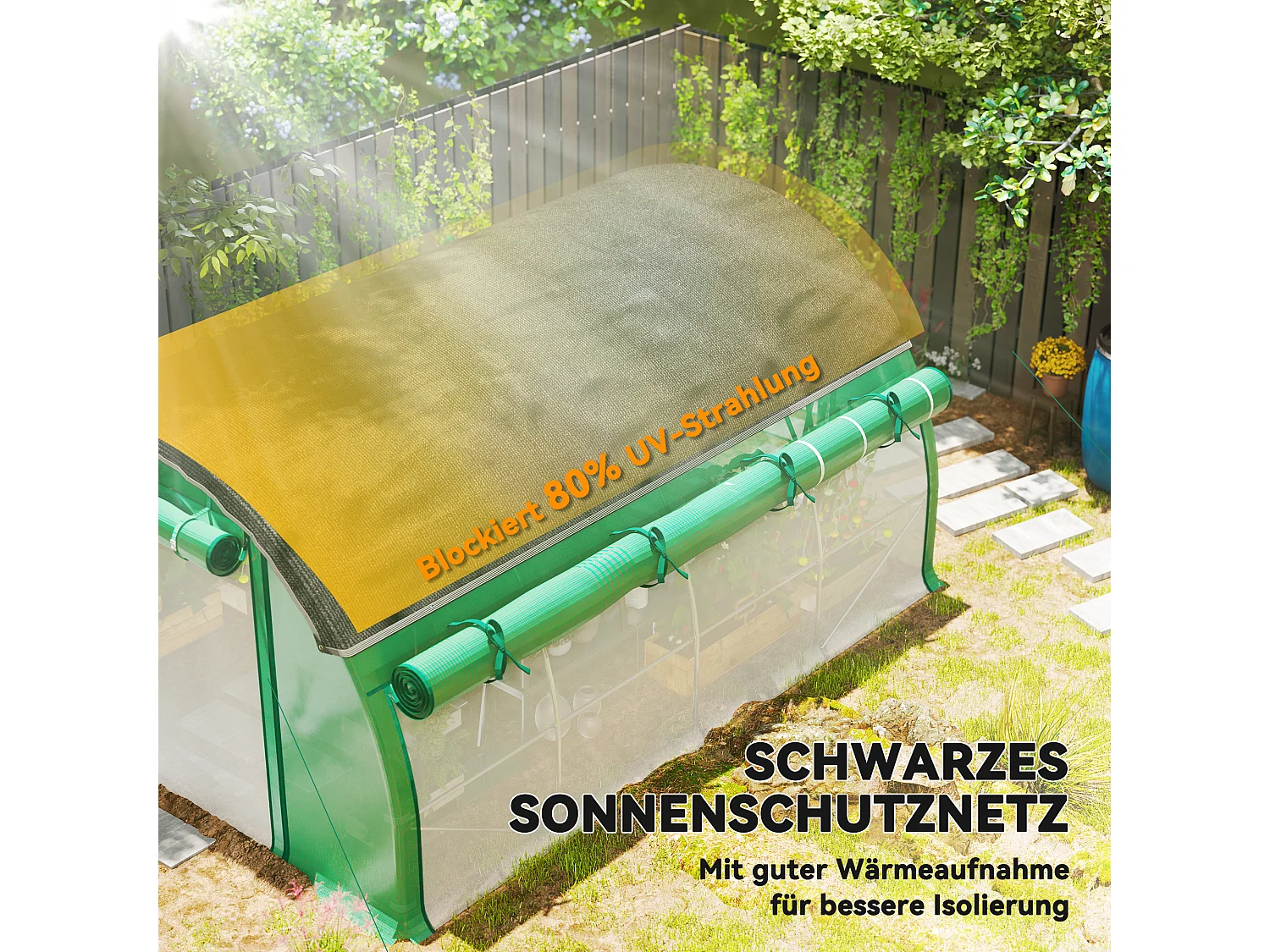 Serre tunnel avec porte roulante, fenêtres, métal, vert (400x300x198 cm)