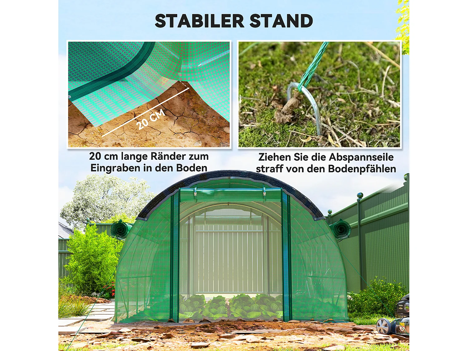 Serre tunnel avec porte roulante, fenêtres, métal, vert (400x300x198 cm)