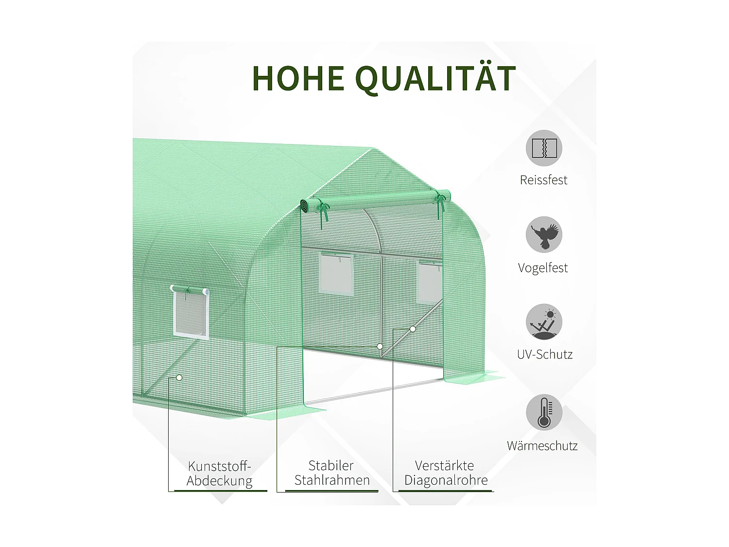 Tuinkas, schuin dak, uv-bestendig kunststof, metalen frame, 350x300x200 cm