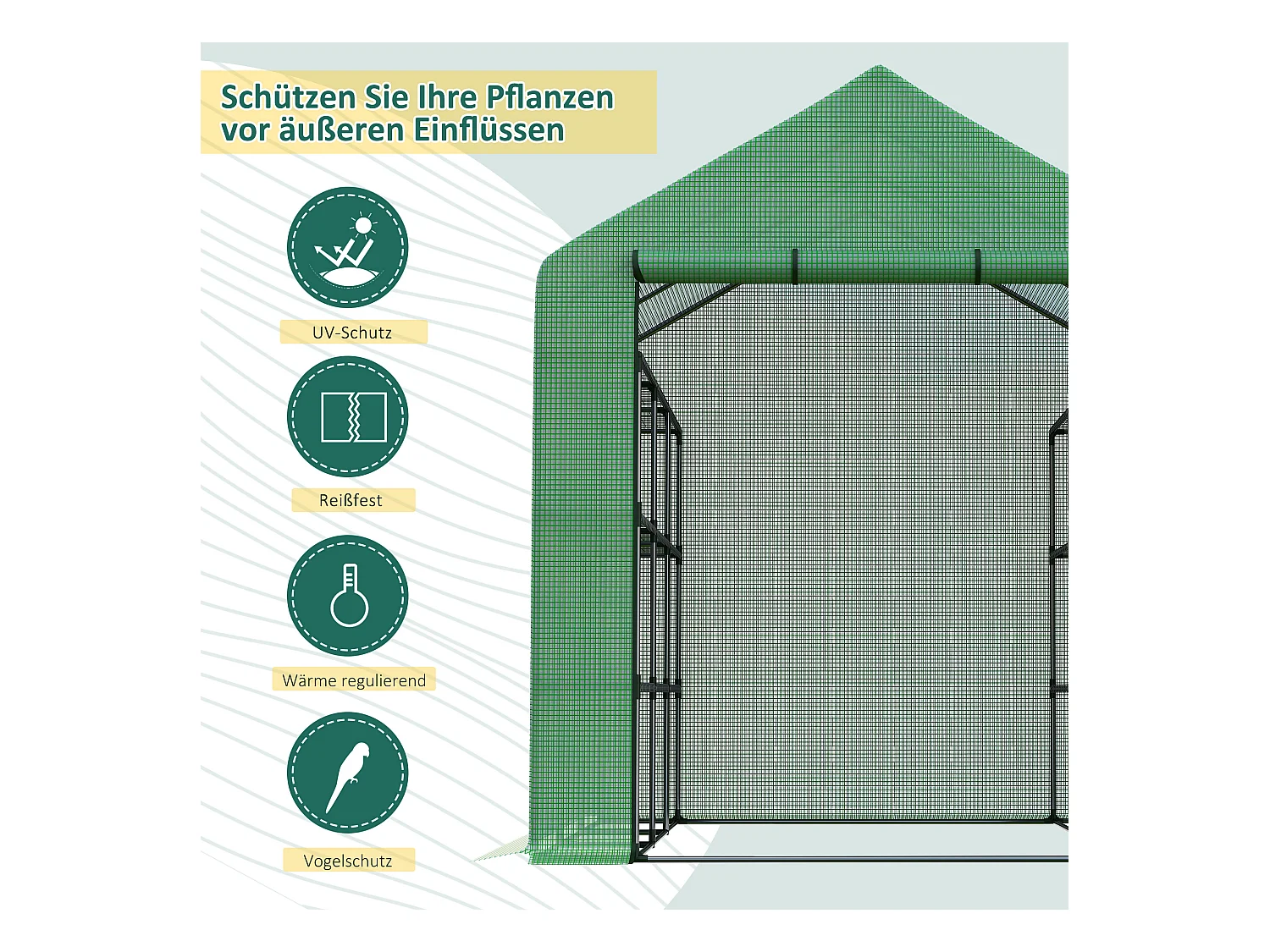 Tuinkas met 8 planken, roldeur, stalen frame en PE-afdekking, groen (244x180x210 cm)