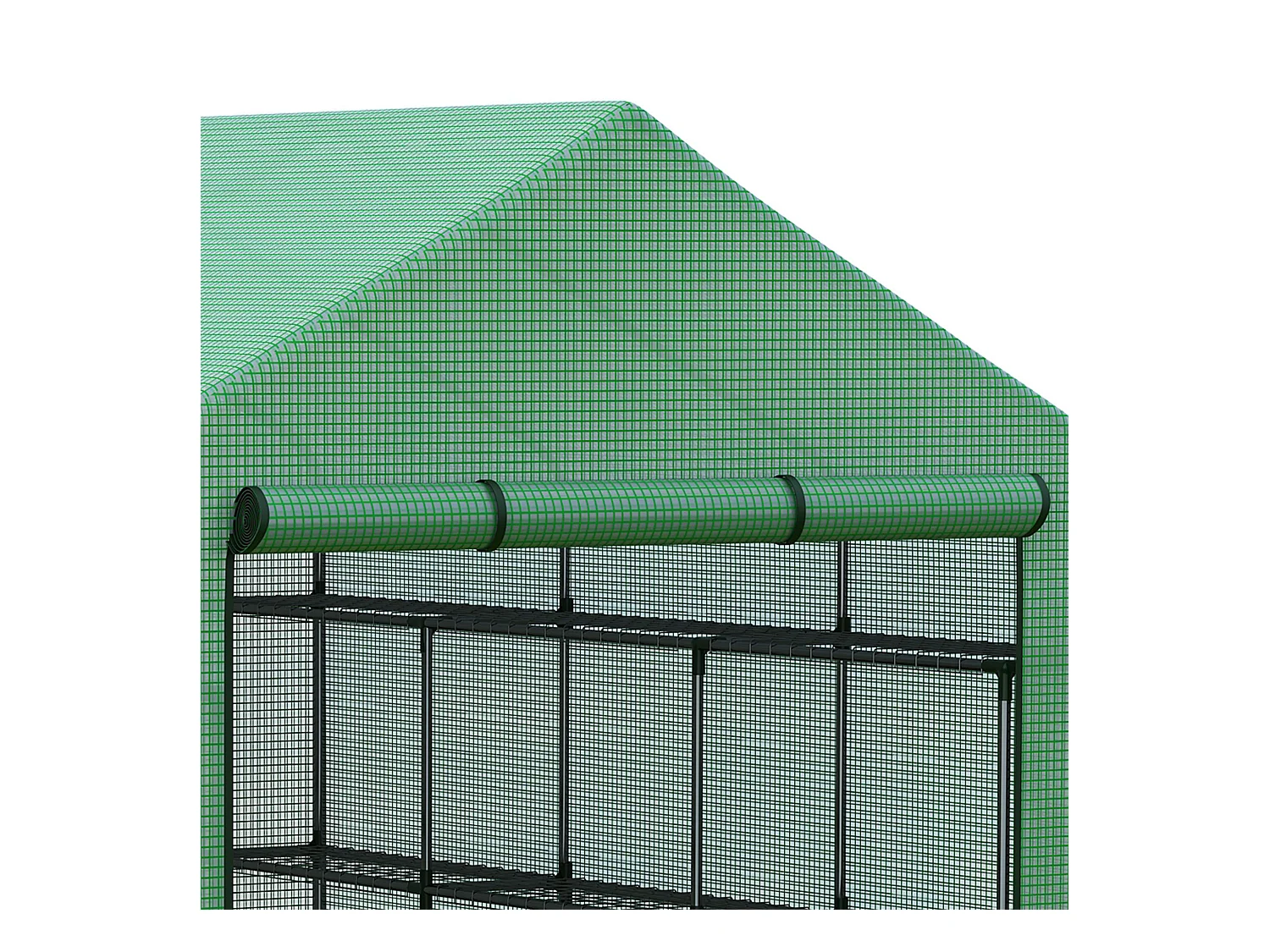 Serre de jardin avec 8 étagères, porte à enroulement, structure en acier et couverture PE, verte (244x180x210 cm)