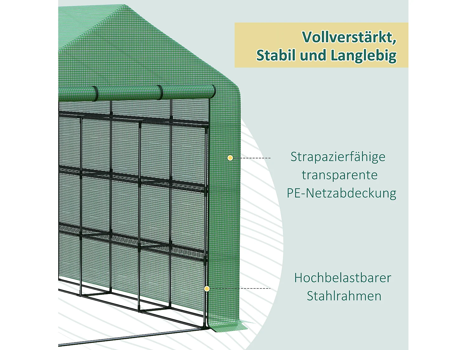 Serre de jardin avec 8 étagères, porte à enroulement, structure en acier et couverture PE, verte (244x180x210 cm)