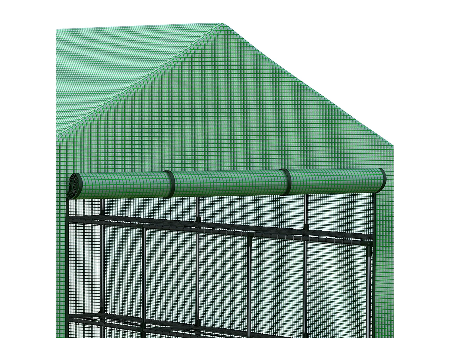 Serre de jardin avec 8 étagères, porte à enroulement, structure en acier et couverture PE, verte (244x180x210 cm)