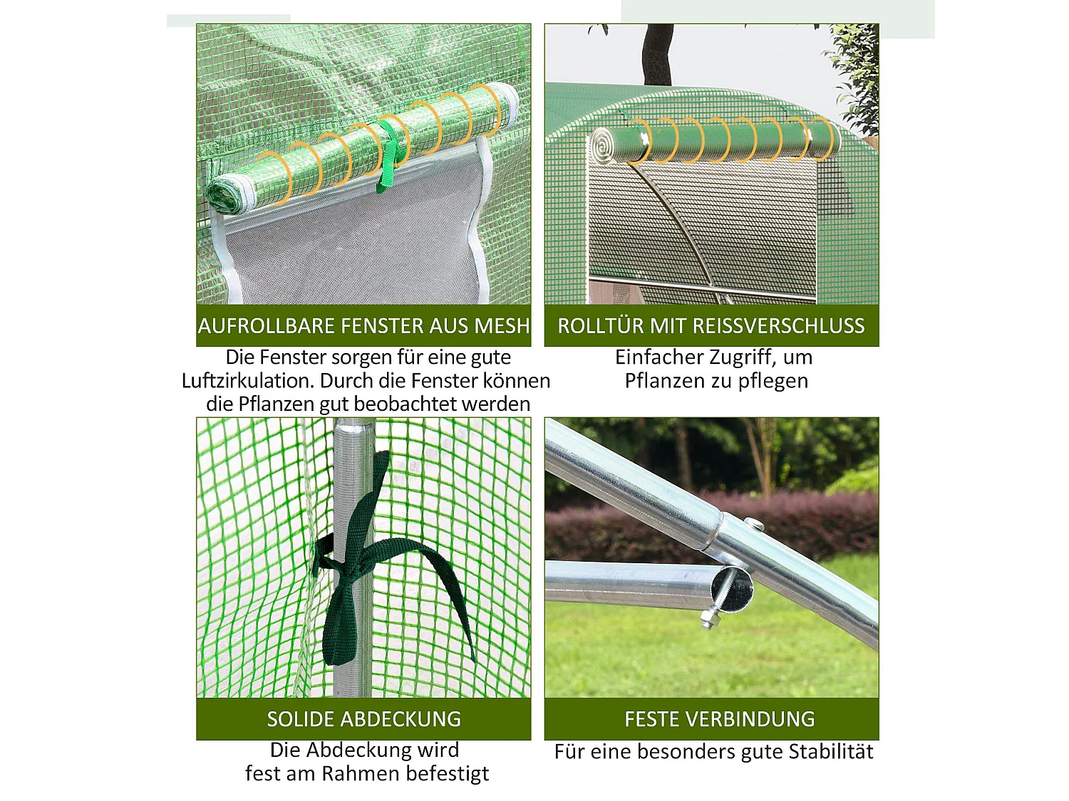 Serre tunnel, 6x3 m, avec 8 fenêtres, porte roulante, protection contre le gel, acier, vert (600x300x200 cm)