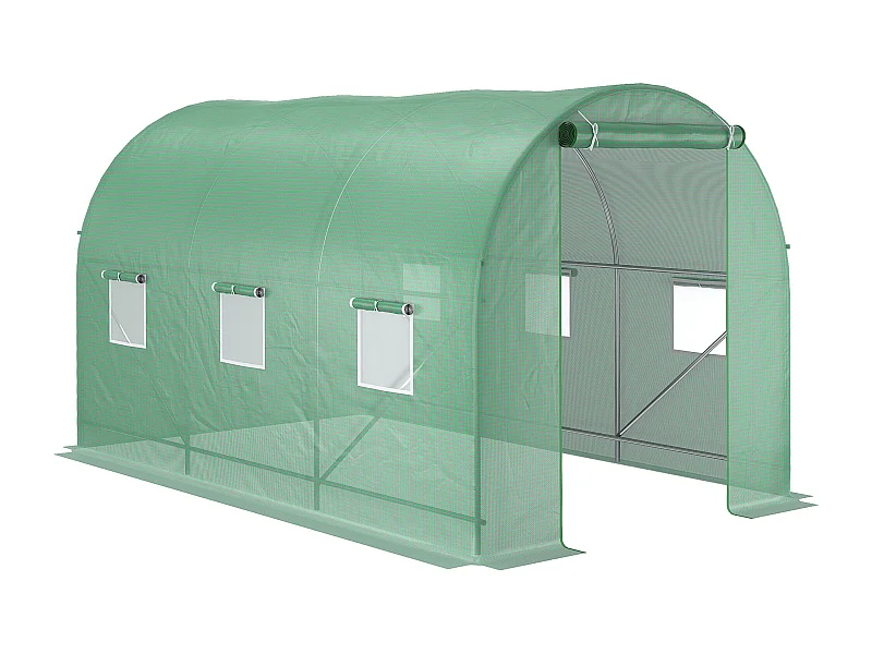Serre Tunnel avec Fenêtres, Structure en Acier, Protection UV, 350x200x200 cm, Verte