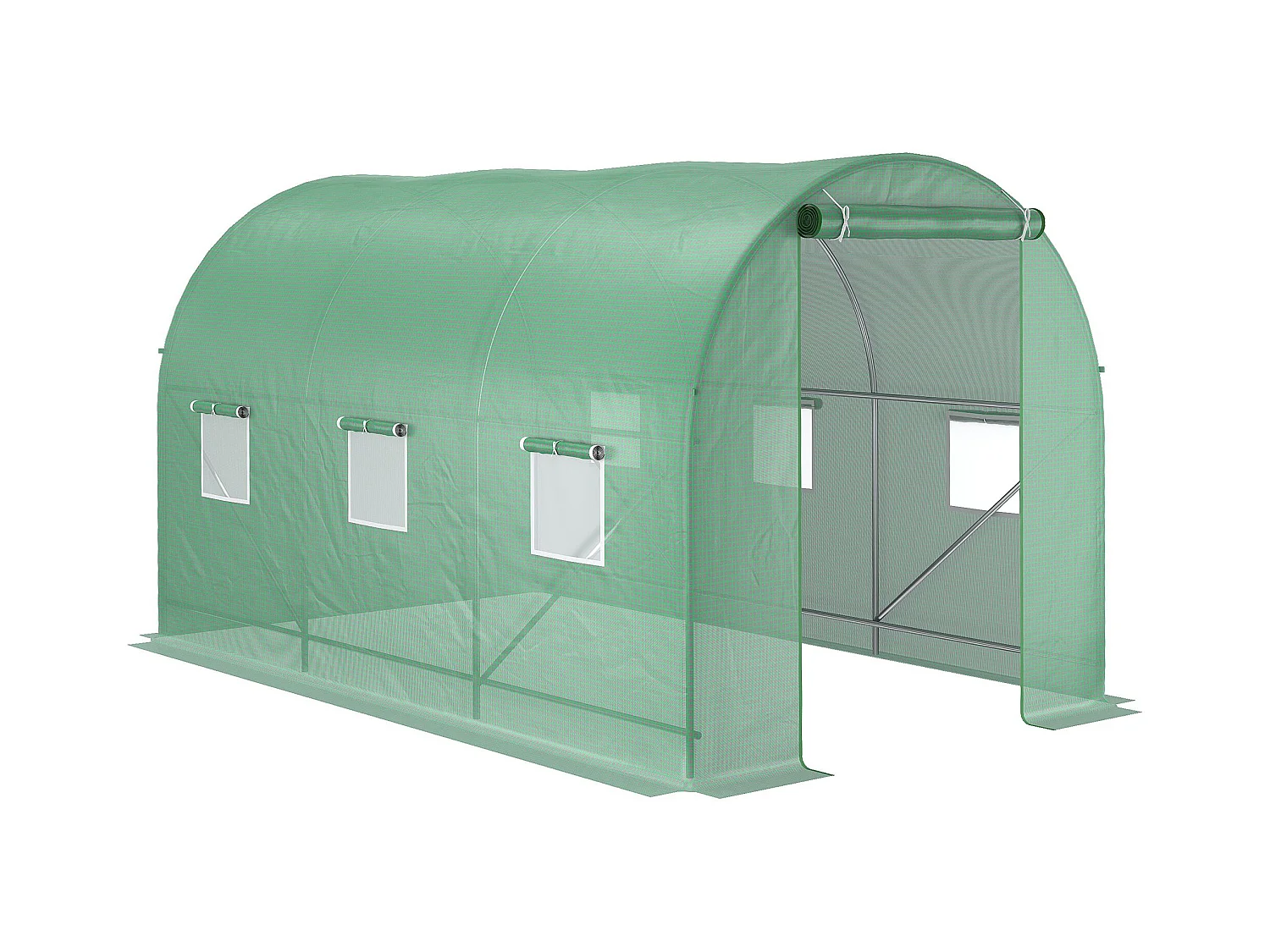 Tunnelkas met ramen, stalen constructie, UV-bescherming, 350x200x200 cm, groen