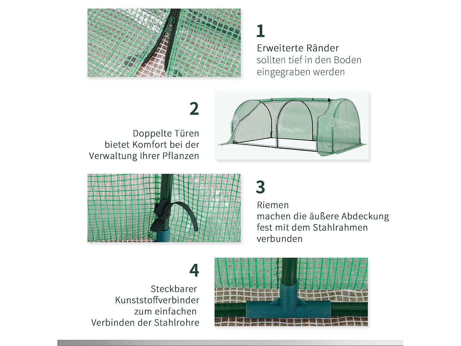 Winterbestendige tomatenkas, stalen frame, waterdicht groen kunststof zeil met oprolbaar raam (200x100x80cm)